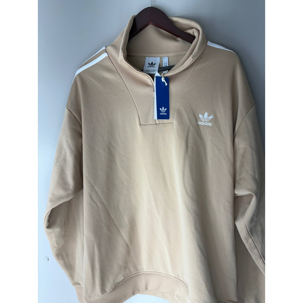 Adidas Originals Mens Adicolor Classics Quarter Zip Sweatshirt Tan Beige Large